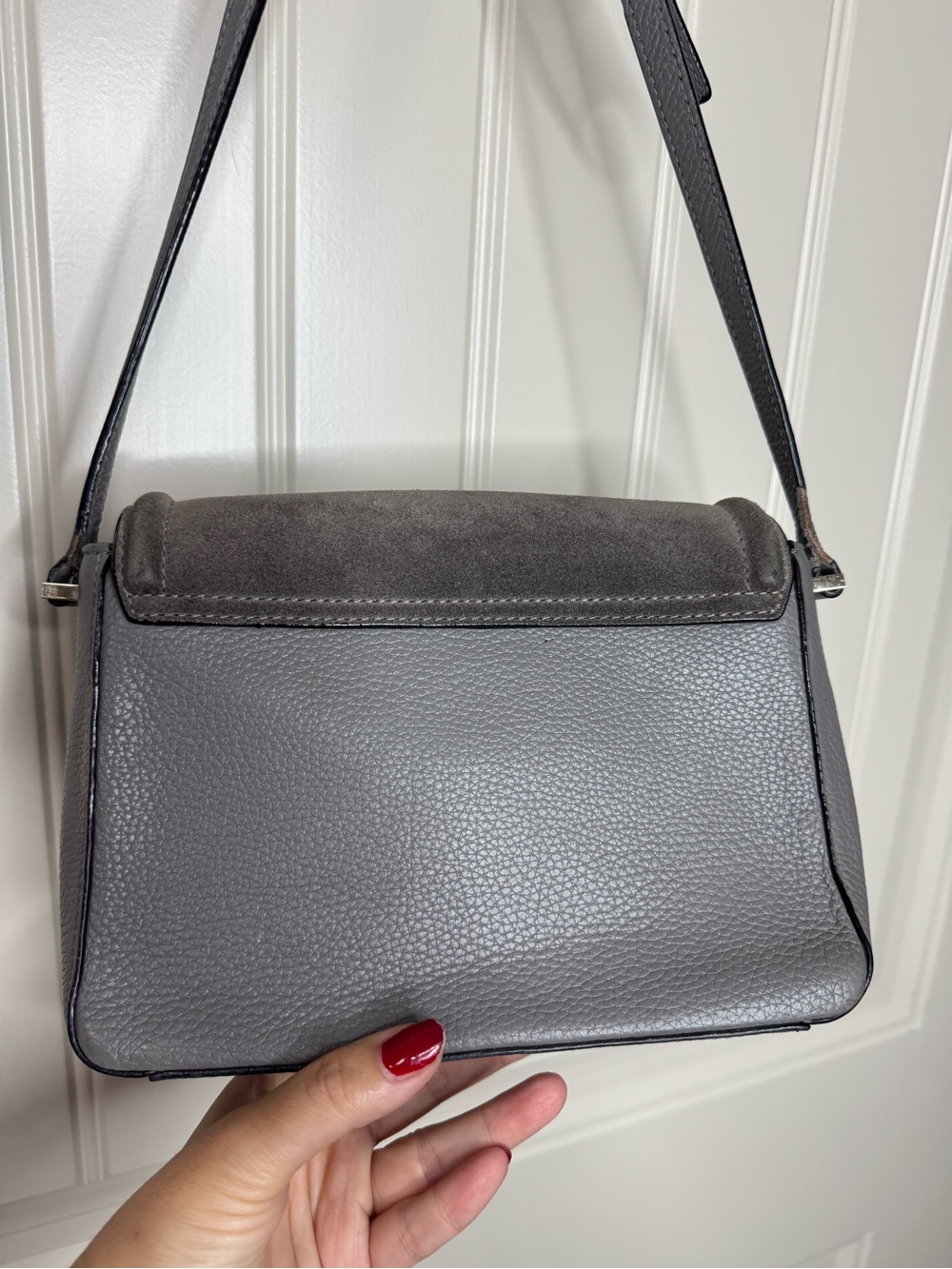 KATE SPADE ♠️ Gray Suede & Leather Crossbody Bag - 6 x 8” inches - Picture 7 of 17